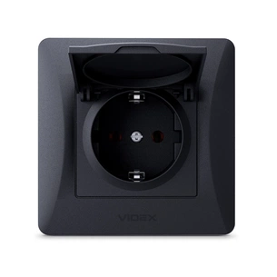 Розетка Videx BINERA 1ая із заземленням і кришкою черн (VF-BNSK1GС-BG) изображение 1
