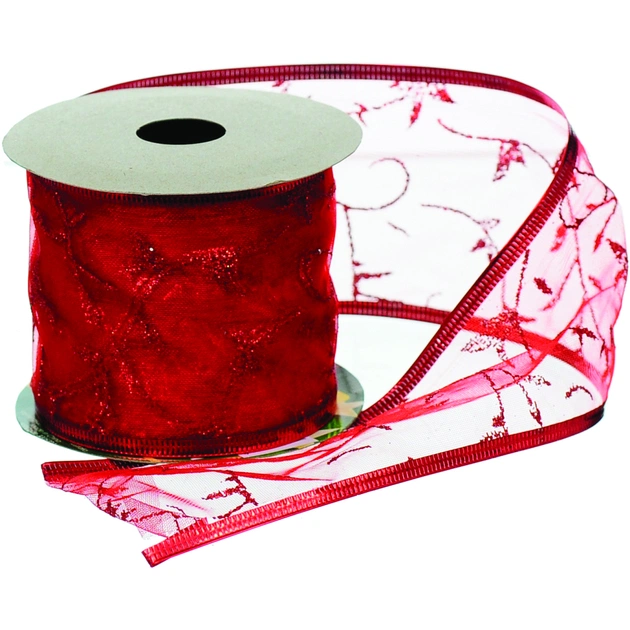 Стрічка на ялинку Jumi з червоним візерунком 6,3 см, органза, довж. 2,7м (5900410379961) - picture 1