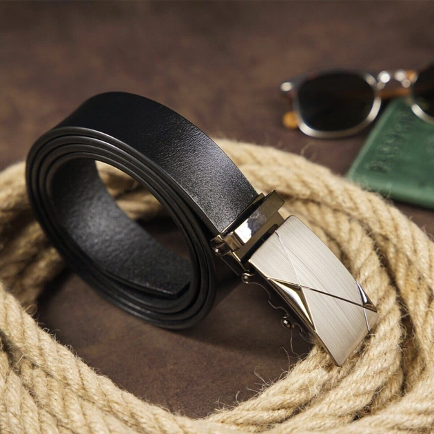 Ремінь Vintage Чоловічий з пряжкою автомат діагональ Чорний (20252) - зображення 9