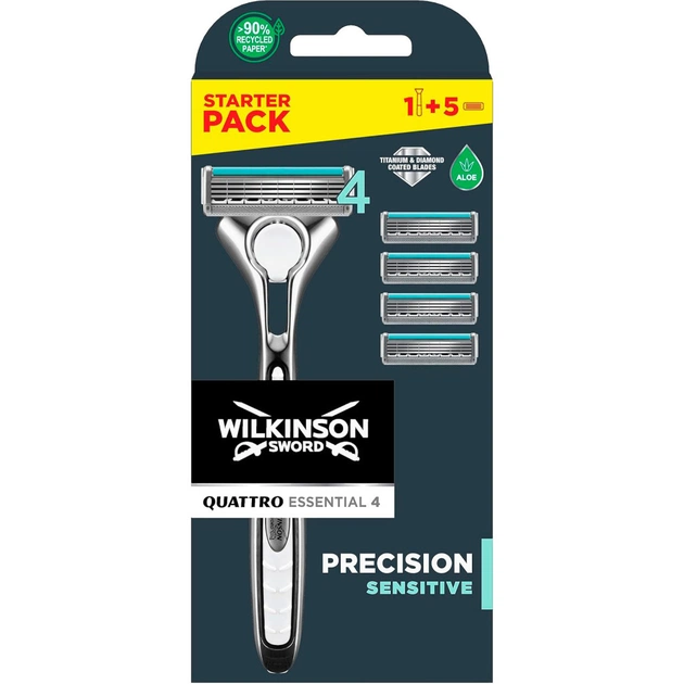 Бритва Wilkinson Sword Quattro Sensitive + 4 сменные картриджи (4027800299805) - изображение 1