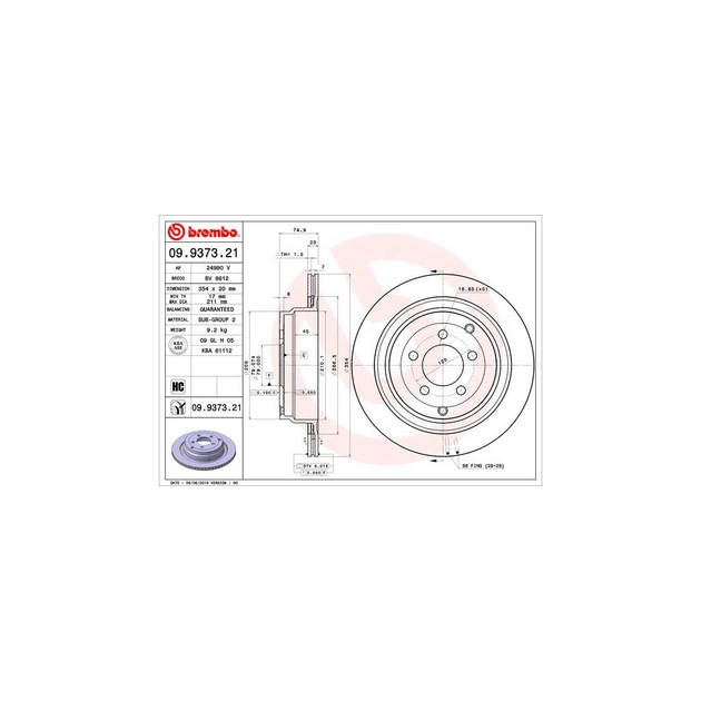Тормозной диск Brembo 09.9373.21 - изображение 1