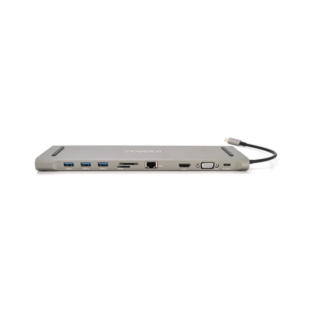 Концентратор VEGGIEG USB-C 8-in-1 USB-C + 3xUSB 3.0 + HDMI + VGA + 3.5mm + SD/TF + RJ45 0.1m silver (TC10) - изображение 1