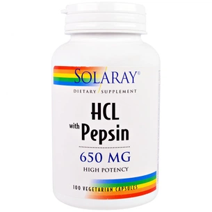 Пробіотики Solaray Бетаїн HCL і Пеппсін, HCL with Pepsin, 650 мг, 100 вегетаріа (SOR-04814) зображення 1