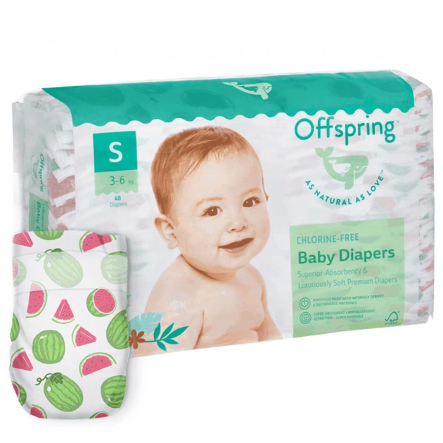 Підгузки Offspring Розмір S (3-6 кг) 48 шт, Кавун (9355465009206) (DP-OI-FAT-S48P-WML) - зображення 1