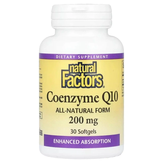 Антиоксидант Natural Factors Коэнзим Q10, 200 мг, Coenzyme Q10, 30 гелевых капсул (NFS-20721) - изображение 1