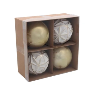 Ялинкова іграшка Chomik пластикові кульки 4 шт, 8 см, біло-золотисті (5900779897243) зображення 1