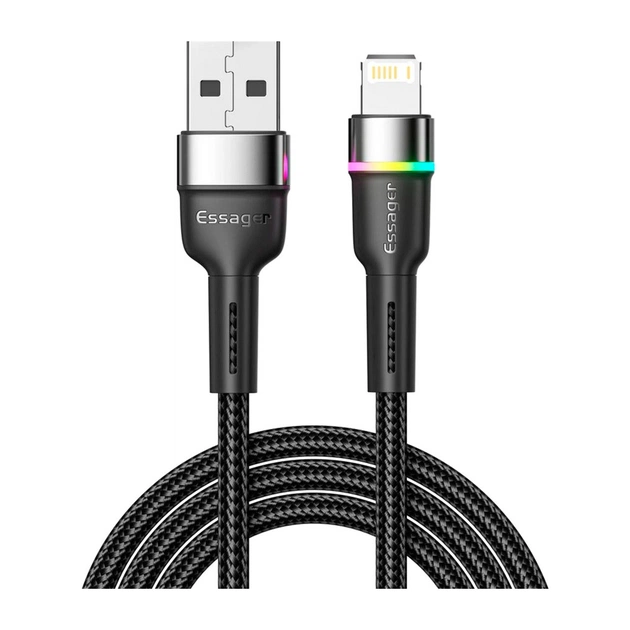 Дата кабель USB 2.0 AM to Lightning 2.0m 2.4A LED black Essager (EXCL-XCDA01) - зображення 1
