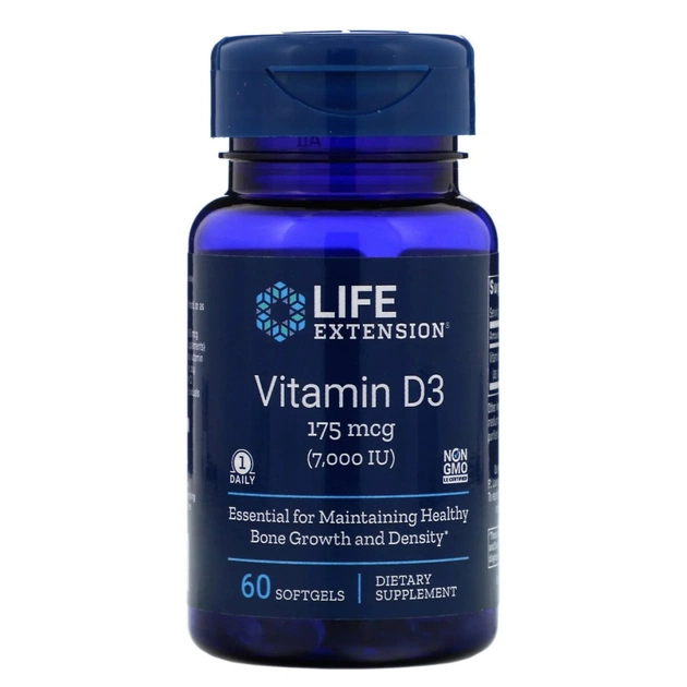Вітамін Life Extension Вітамін D3, Vitamin D3, 175 мкг (7000 МE), 60 гелевих капсул (LEX-17186) - зображення 1