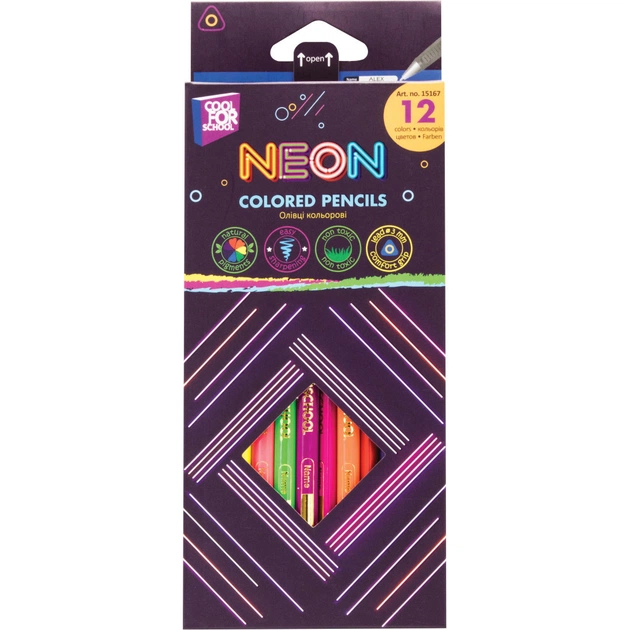 Карандаши цветные Cool For School Neon 12 цветов (CF15167) - изображение 1