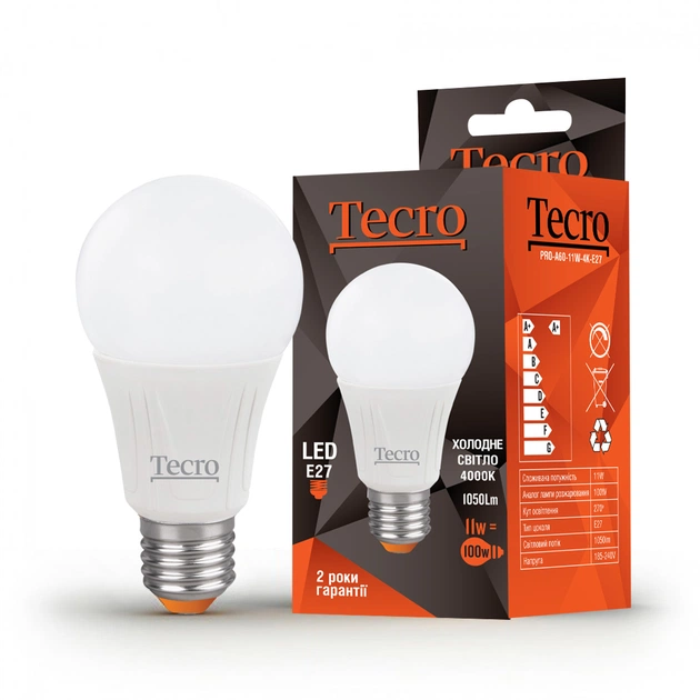 Лампа світлодіодна Tecro 11W E27 4000K (PRO-A60-11W-4K-E27) - зображення 1