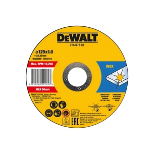 Круг відрізний DeWALT HIGH PERFOR, нержавіюча сталь/листовий метал,125x1.0x22,23 мм, 10 шт (DT43972) зображення 1