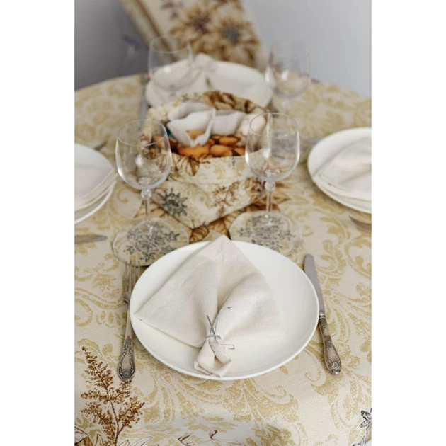 Скатертина Прованс гобеленова з велюром Золоте свято Dх136 см (036327) - picture 2