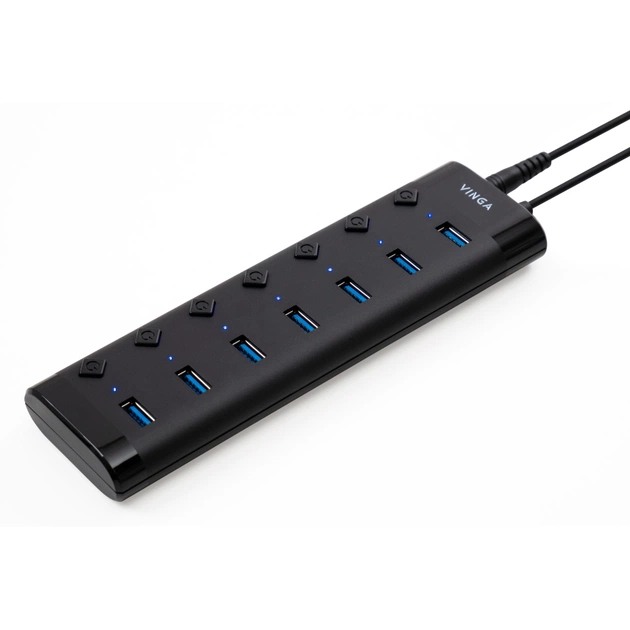Концентратор Vinga USB3.0 to 7*USB3.0 1m cable with Switch and Power Adapter (VHA3A7B) - изображение 1