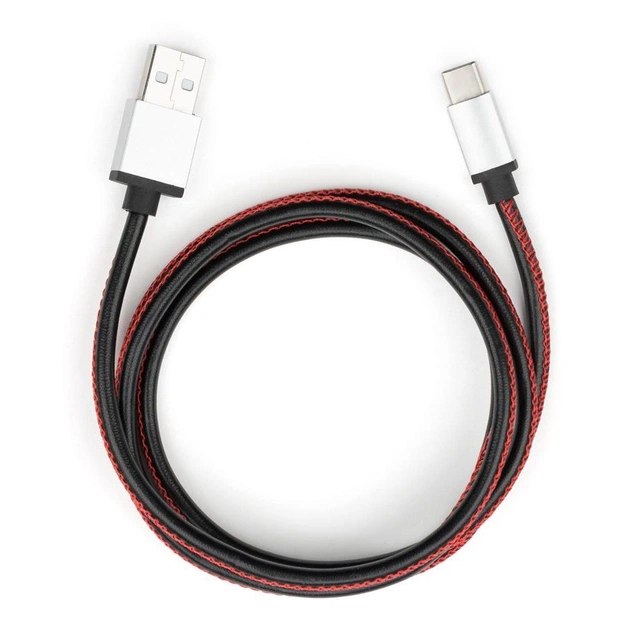 Дата кабель USB 2.0 AM to USB-C 1.0m pu leather black Vinga (VCPDCTCLS1BK) - изображение 1