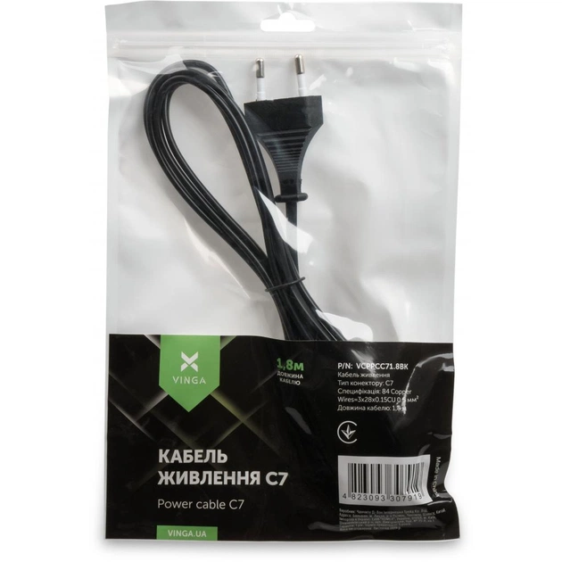 Кабель живлення C7 1.8m Vinga (VCPPCC71.8BK) - picture 3