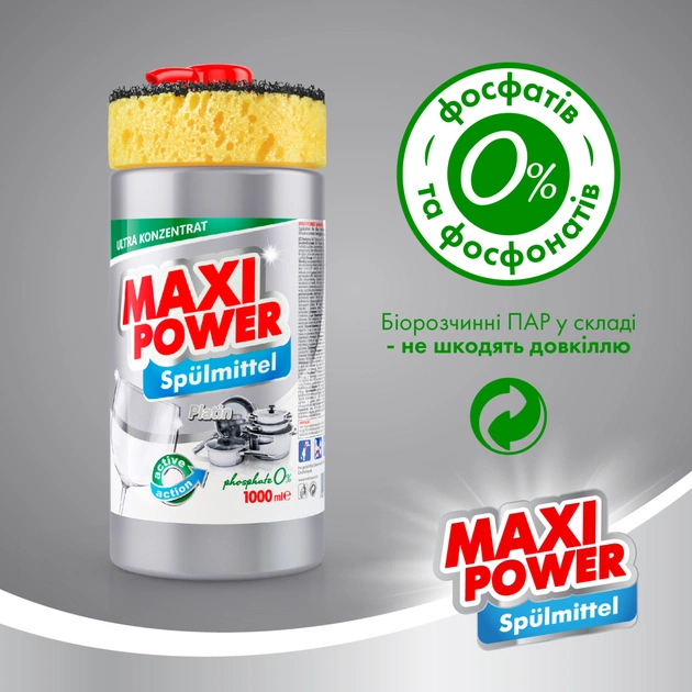 Засіб для ручного миття посуду Maxi Power Платинум 1000 мл (4823098402794) - picture 4