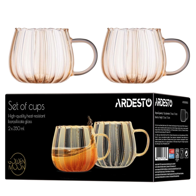 Набір чашок Ardesto Golden Moon 350мл, 2шт, боросилікатне скло, прозора (AR2635BGG) - picture 5