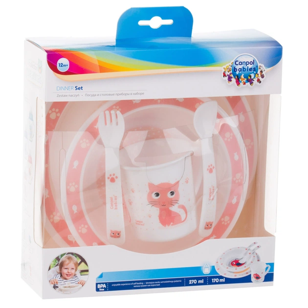 Набір дитячого посуду Canpol babies Cute Animals Котик Рожевий 5 предметів (4/401_pin) - picture 7