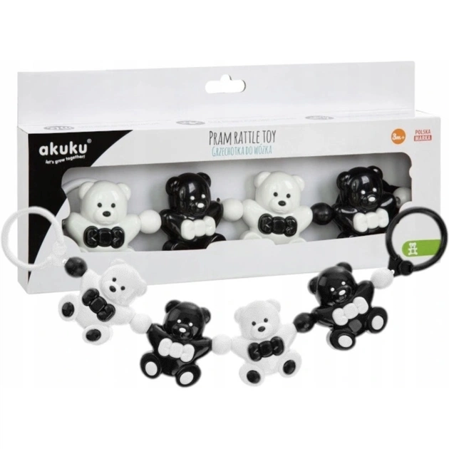 Іграшка на коляску Akuku брязкальце Ведмедик, чорно-білий (A0468) - picture 3