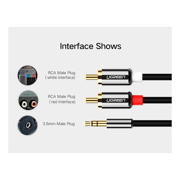 Кабель мультимедійний 3.5mm M to 2xRCA M 5.0m AV116 black Ugreen (10591) - picture 10