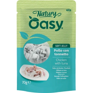 Вологий корм для кішок OASY Wet Natury Шматочки з куркою та тунцем в желе 70 г (8054329513811) зображення 1