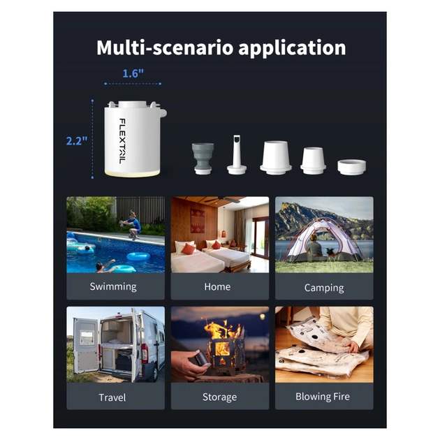 Насос для надувних меблів Flextail Tiny Pump Х з функцією ліхтаря, чорний (6975755964355) - picture 3