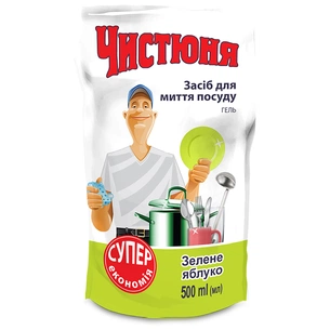 Засіб для ручного миття посуду Чистюня Зелене яблуко дой-пак 500 мл (4820168432163) зображення 1