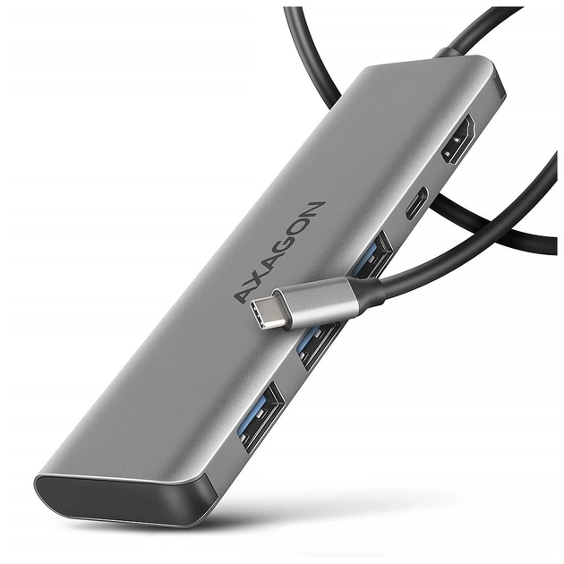 Концентратор AXAGON USB-C to 3xUSB-A + HDMI 5Gbps + PD 100W 1.0m grey (HMC-5H) - изображение 1