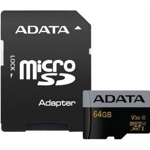 Карта пам'яті ADATA 64GB microSD class 10 UHS-I U3 V30 Premier Pro (AUSDX64GUI3V30G-RA1) зображення 1
