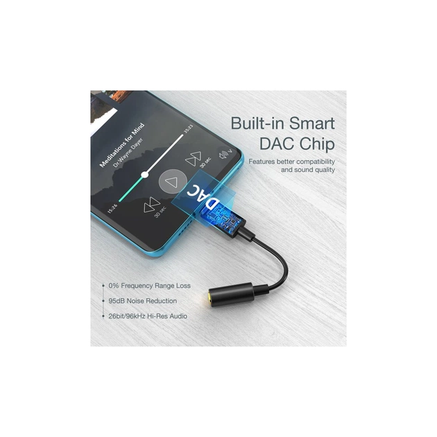 Перехідник USB-C to 3.5mm F stereo-audio (CDLA) Choetech (AUX003-BK) - picture 4