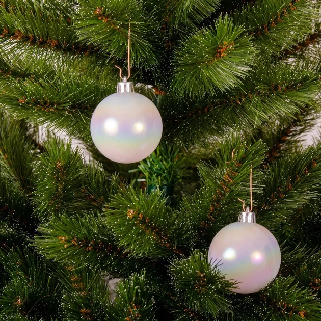 Ялинкова іграшка Chomik пластикові кульки компл. 6шт, 6см, білий перламутр (5900779893696) - picture 3