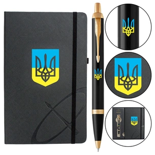 Ручка кулькова Parker IM 17 UKRAINE Black GT BP Тризуб син-жовт. + блокнот Parker + подар.упаковка GIFT24 (22032b24_T0016u) изображение 1