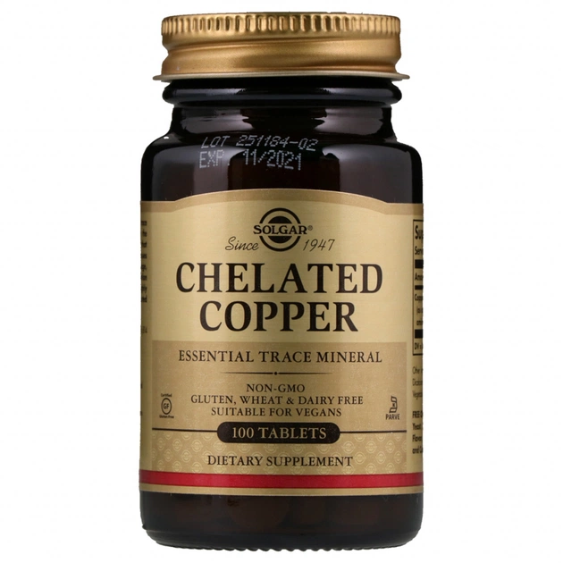 Минералы Solgar Хелатна Мідь, Chelated Copper, 100 таблеток (SOL-00640) - изображение 1