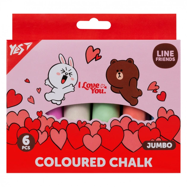 Крейда Yes кольорова Line Friends 6 шт JUMBO (400496) - picture 1