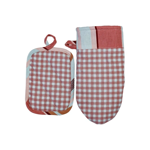 Кухонна прихватка Прованс Набір рукавиця 29х15 та прихватка 15х20 Коралова клітинка (035661) - picture 5
