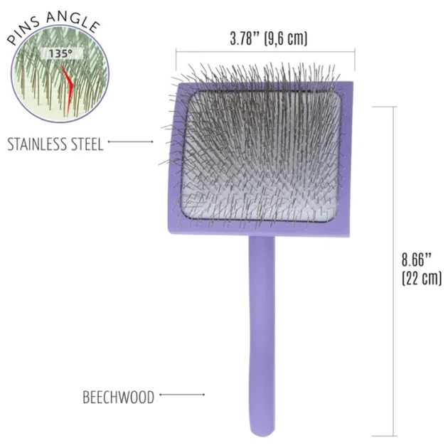 Гребінець для тварин Tauro Pro Line дерев'яна вигнута прямокутна, штифти 25 мм, фіолетова L (TPLB63652) - picture 3