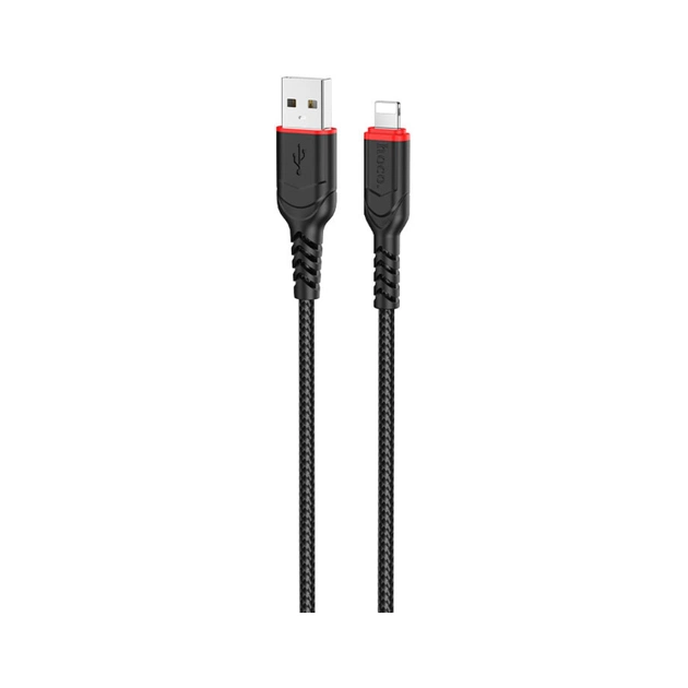 Дата кабель USB 2.0 AM to Lightning 1.0m 2.4A nylon X59 black HOCO (6931474744869) - изображение 1
