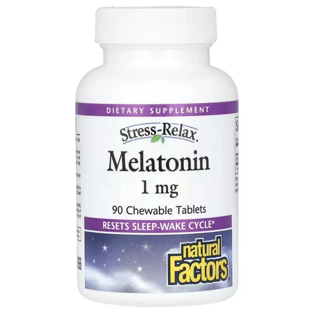 Амінокислота Natural Factors Мелатонін, 1 мг, Stress Relax, Melatonin, 90 жувальних таблеток (NFS-02713) - зображення 1