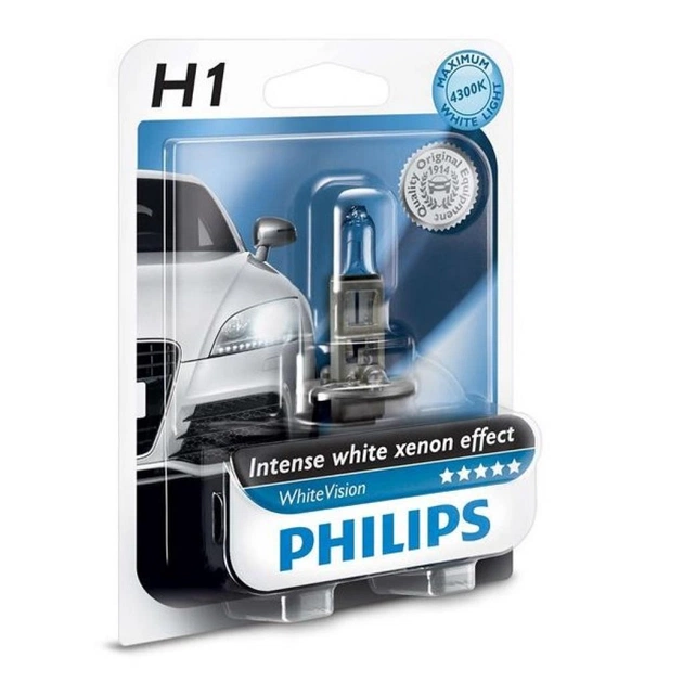 Автолампа Philips H1 WhiteVision +60%, 3700K, 1шт (12258WHVB1) - изображение 1