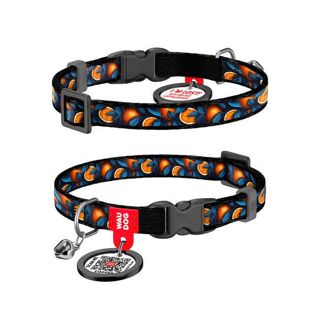Ошейник для животных WAUDOG Nylon с QR паспортом "Апельсины" пластиковый фастекс XS 20-30 см (279-4054) - изображение 1