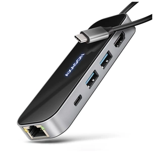 Концентратор AXAGON USB-C to 2xUSB-A + 1xUSB-C + HDMI + RJ45 + PD100W 0.2m grey (HMC-6GLN) зображення 1
