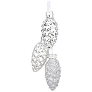 Ялинкова іграшка House Of Seasons Комплект Скляна Біла 3 шишки 6 х 3 см 2 шт (8718861800739) зображення 1