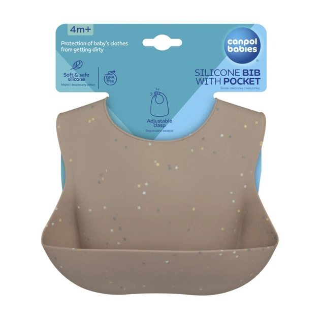 Нагрудничок Canpol babies DOTS силіконовий з кишенькою, бежевий (51/029_bei) - picture 2