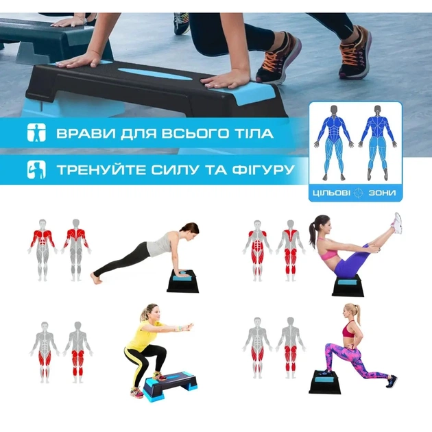 Степ-платформа PowerPlay 3 рівні Чорно-блакитна (PP_4329_(3)_Black/Blue) - зображення 9