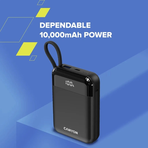 Батарея універсальна Canyon 10000mAh OnPower 104 PD/20W, QC/22.5W built-in cable Black (CNS-CPB104B) - зображення 6