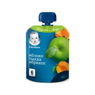 Дитяче пюре Gerber Яблуко Гарбуз Абрикос 90 г (7613036034999) изображение 1