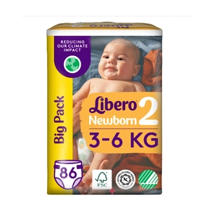 Підгузки Libero Newborn Розмір 2 (3-6 кг) 86 шт (7322541756677) зображення 1