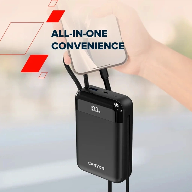 Батарея універсальна Canyon 20000mAh OnPower 204 PD/20W Built-in Lightning Cable (CNS-CPB204B) - зображення 12