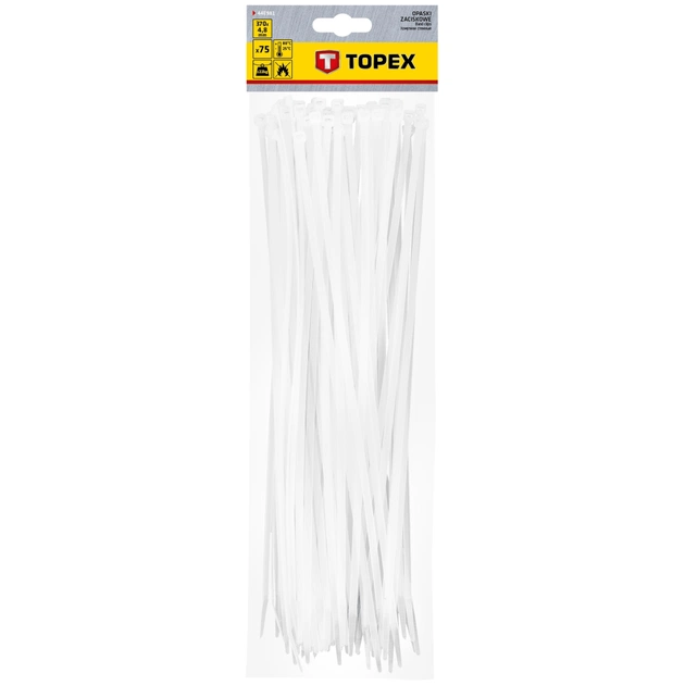 Стяжка Topex біла, 4.8х370 мм, пластик, 75 шт. (44E981) - picture 1