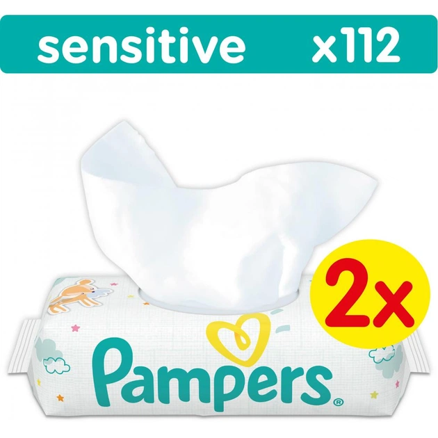 Дитячі вологі серветки Pampers Sensitive, 112 шт (4015400636670) - изображение 1